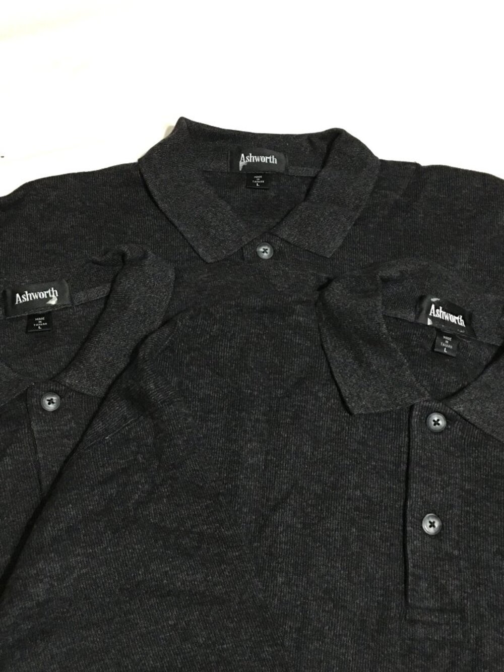 Lot of 3 VINTAGE Ashworth Golf Sweatshirt Men Large Gray Knit Polo Long Sleeve